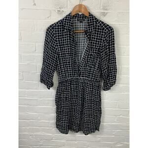 Topshop Women's Grid Print Mini Shirt Dress Roll Tab Sleeve Black/White Size 4